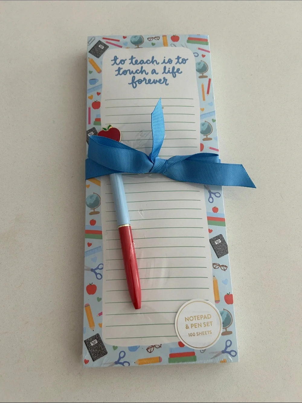Teacher Magnetic Notepad & Pen - Light Blue, Red